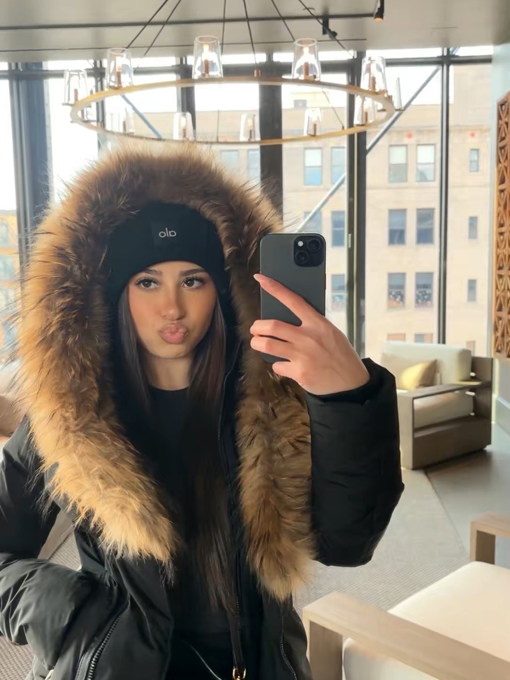 Mackage Black Puffer Parka with Brown Faux-Fur Trim Hood - Picture 4 of 4